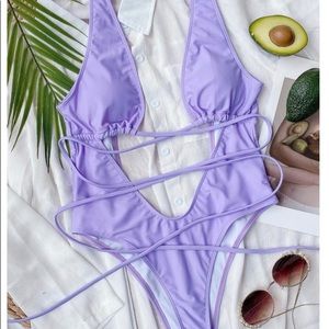 Cut-out Lilac One Piece Swimsuit